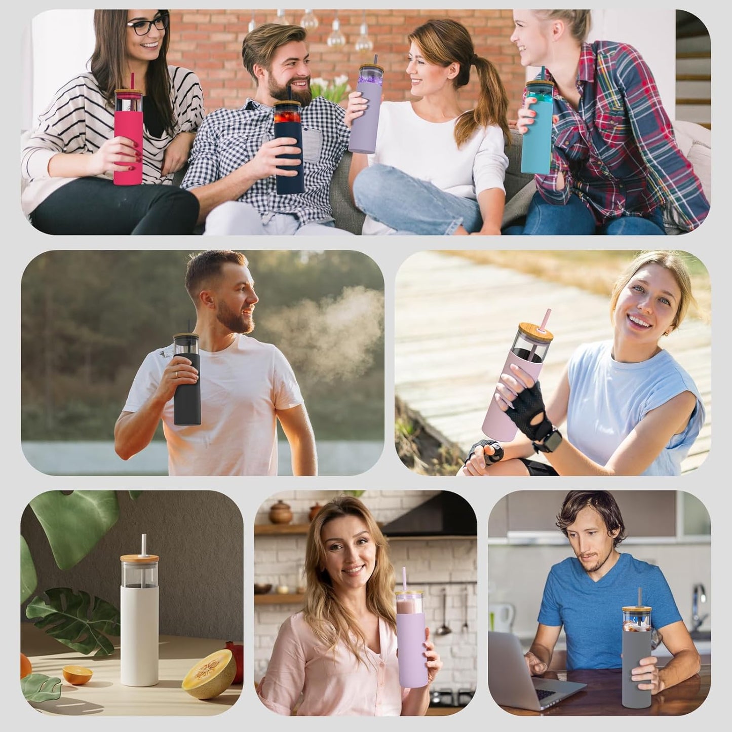 Tronco 24 oz Glass Tumbler with Lids and Straw, Reusable Iced Coffee Cup & Smoothie Cup with Bamboo Lid, Silicone Sleeve, Dishwasher Safe, BPA-Free Borosilicate Glass, 1 Pack