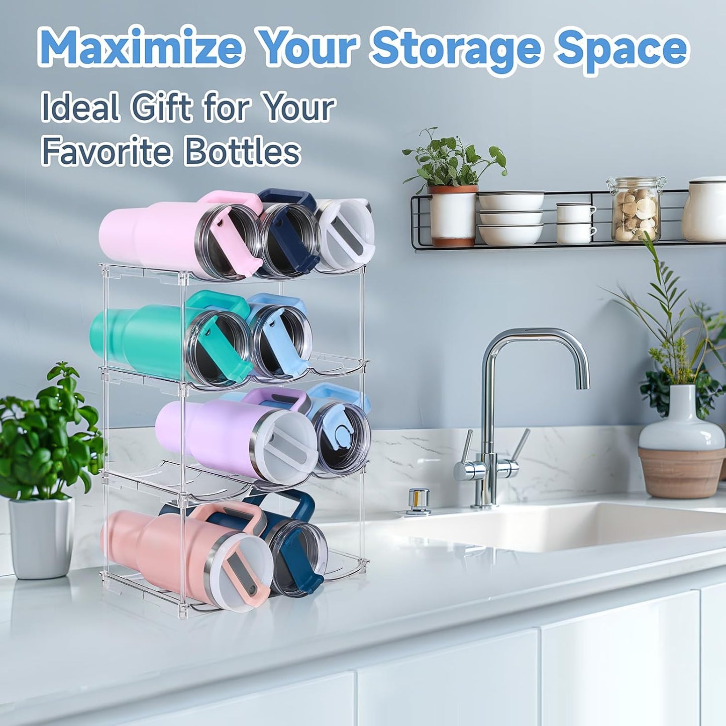 Stackable Water Bottle Organizer for Stanley 40 oz Tumbler, Water Bottle Holder for Cabinet, Pantry Kitchen Organizers and Storage for Stanley Cup Accessories, Tumbler Organizer and Wine Rack, 3Pack