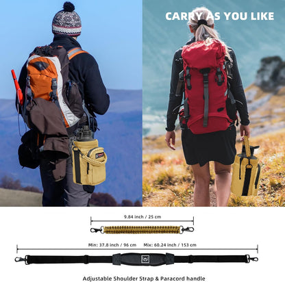 NATURE PIONEOR Water Bottle Holder with Adjustable Strap - Half/One Gallon (64/128oz) Insulated Water Bottle Sling Carrier with Phone Pocket & Paracord Handle, Outdoor Camping, Hiking, Gym
