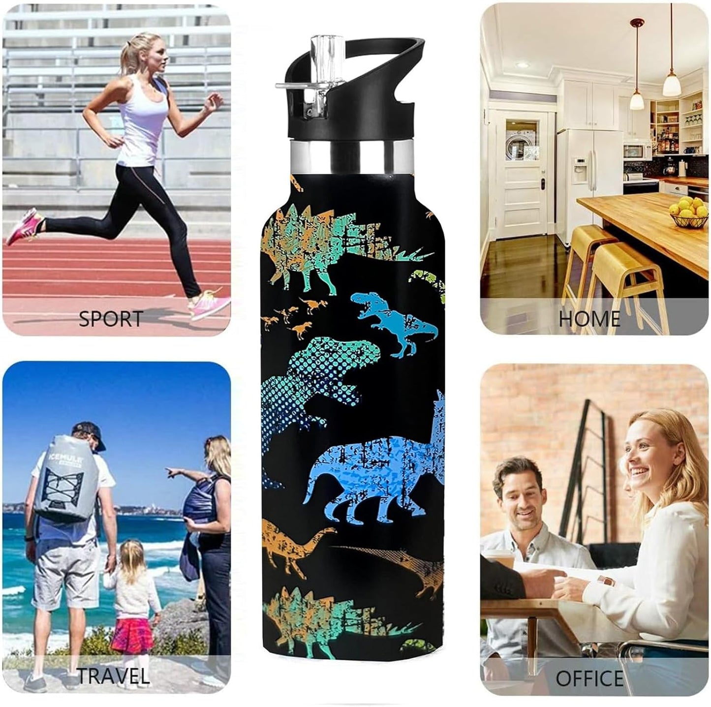 Pickleball Sport Water Bottle with Straw, Vacuum Insulated Stainless Steel Thermal Drinking Travel Mug Cups For Gym Fitness Camping-20oz/600ml