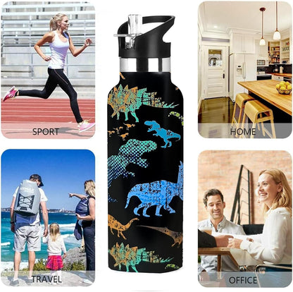 Pickleball Sport Water Bottle with Straw, Vacuum Insulated Stainless Steel Thermal Drinking Travel Mug Cups For Gym Fitness Camping-20oz/600ml