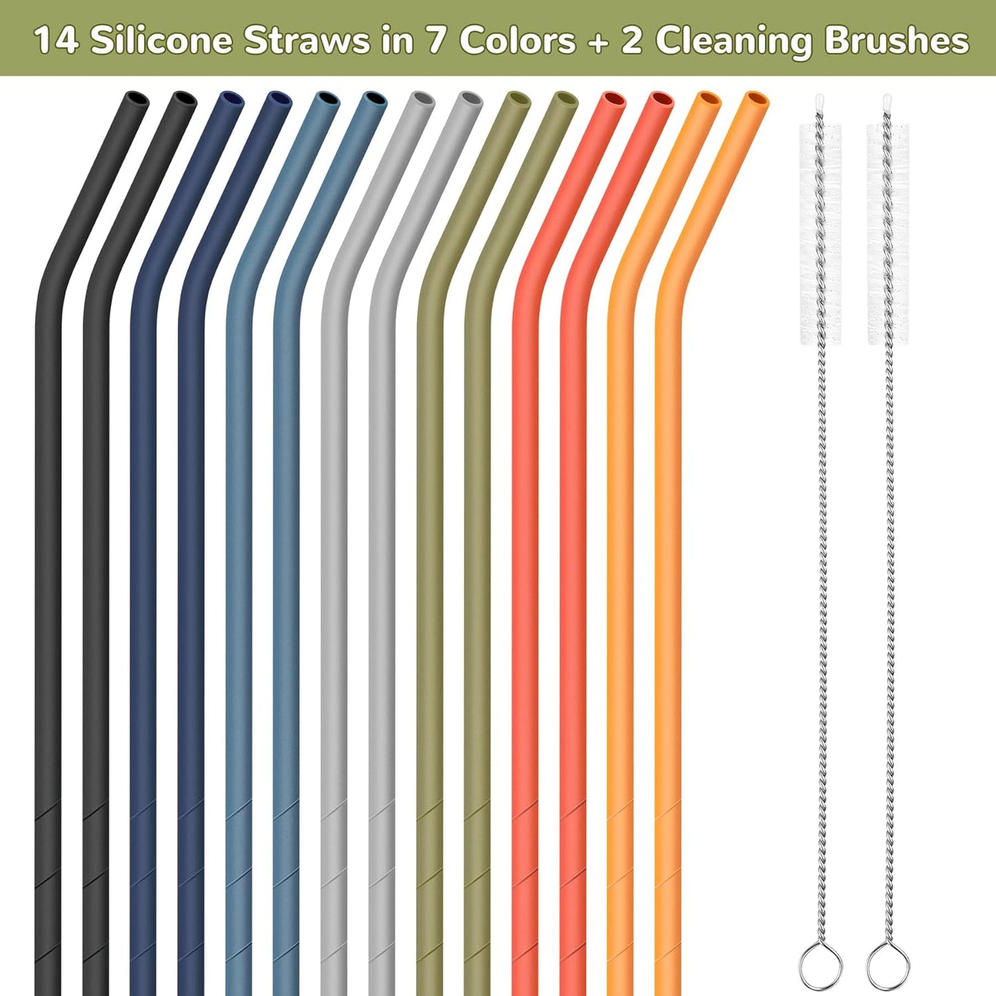 NiHome 14PCS Silicone Straws Fit for Stanley 40oz 30oz Tumbler, 14” Extra Long Reusable Drinking Straw, Flexible Can Cut Length for 1/Half Gallon 75 64 OZ Large Water Bottle - 2 Brushes (Rainbow)