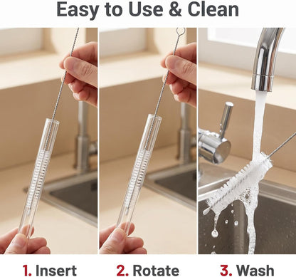 2 Pack Straw Cleaner Brush, Reusable Metal Handles Straw Cleaner Brush Extra Long for Stanley Mug 40, 30, 20 oz, 10mm Wide for Sippy Cup, Water Bottle and Tubes (Clear+Clear)