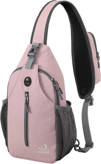 WATERFLY Crossbody Sling Backpack Sling Bag Travel Hiking Chest Bag Daypack (Black)