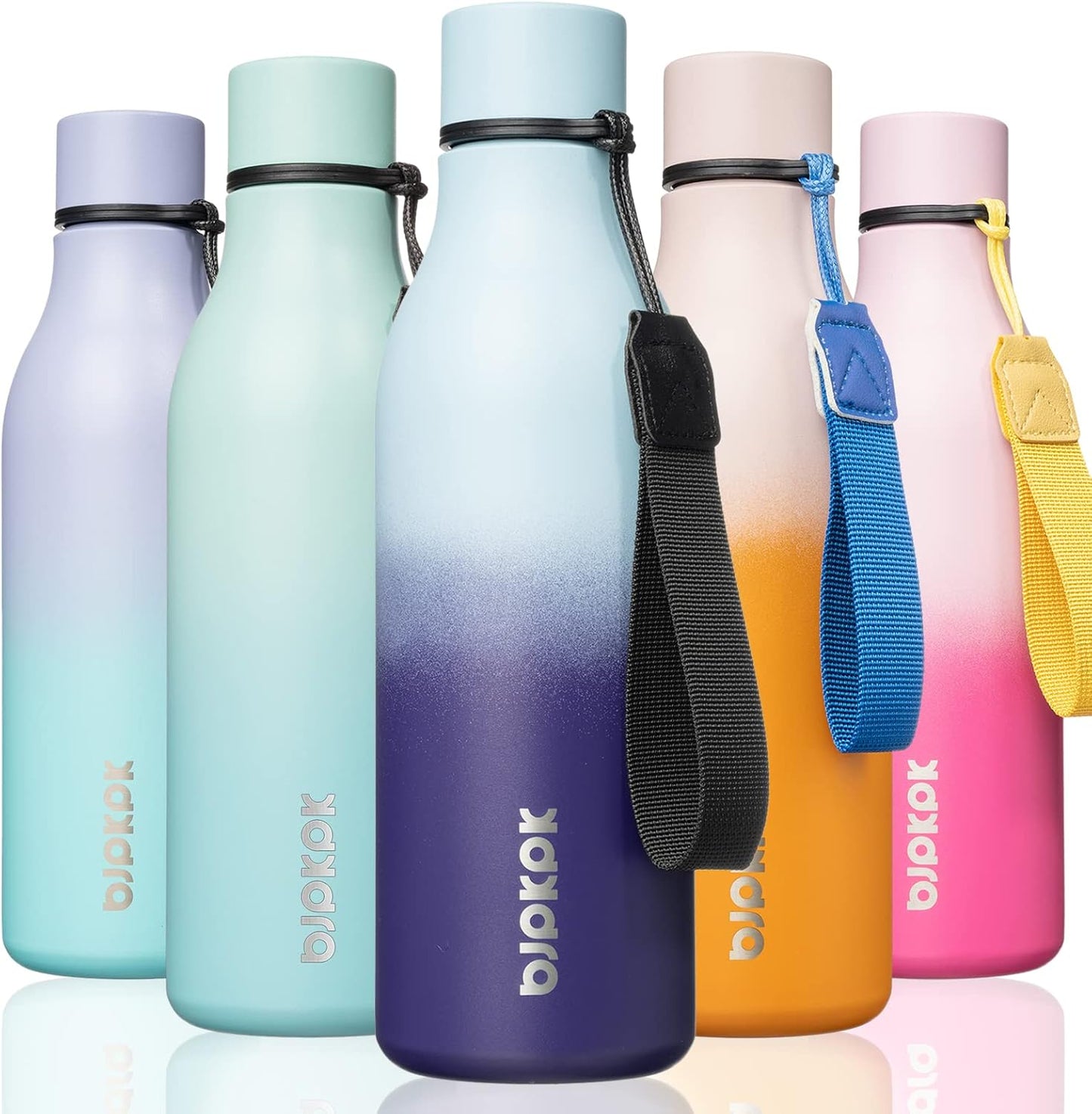 BJPKPK Insulated Water Bottles, 18 oz Stainless Steel Metal Water Bottle with Strap, BPA Free Leak Proof Jugs, Mugs, Flasks, Reusable Thermal Flasks for Sports & Travel, Black - Colors B
