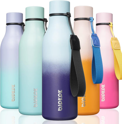 BJPKPK Insulated Water Bottles, 18 oz Stainless Steel Metal Water Bottle with Strap, BPA Free Leak Proof Jugs, Mugs, Flasks, Reusable Thermal Flasks for Sports & Travel, Black - Colors B