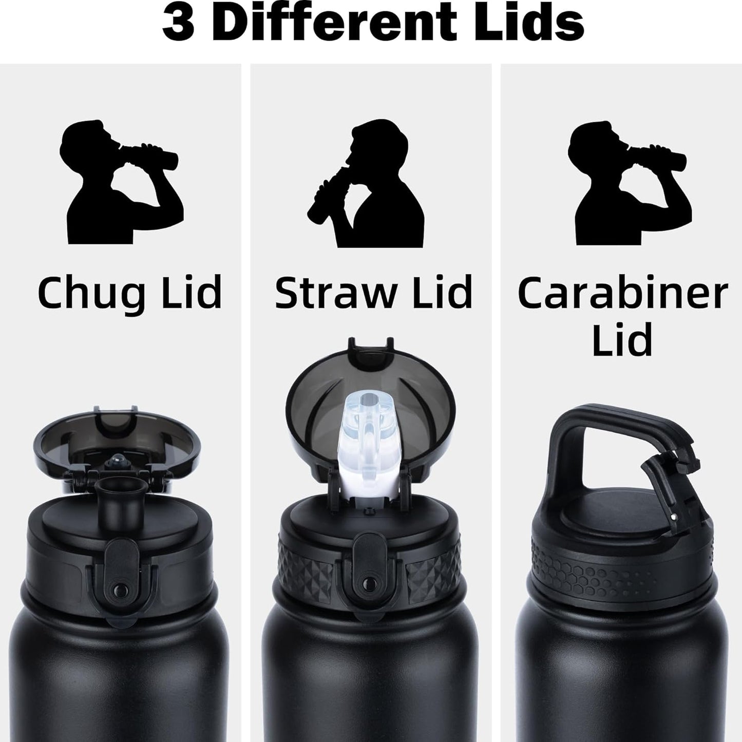 Oldley Insulated Water Bottle 20oz for Adults Kids Stainless Steel Water Bottles with Straw/Chug/Carabiner 3 Lids Fruit Strainer Double Wall Vacuum Wide Mouth BPA Free Leak-Proof for School Travel