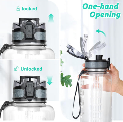 UTEBIT 32 OZ Fruit Infuser Water Bottle, Insulated Sports Water Bottle With Straw, 1L BPA Free Leak Proof Tritan Large Water Jug with Strap for Gym, Camping, Travel, Outdoor