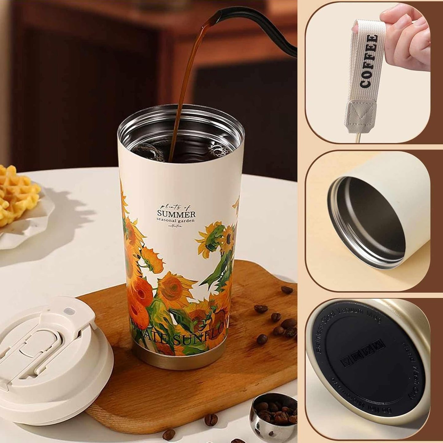 Premium 316 Stainless Steel Tumbler,Map BPA Free Insulated Travel Mug Leak Proof Lid & Straw for Commute, Road Trip, Daily Use (Black White, 18oz)