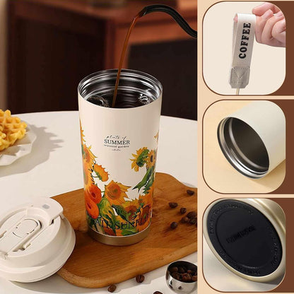 Premium 316 Stainless Steel Tumbler,Map BPA Free Insulated Travel Mug Leak Proof Lid & Straw for Commute, Road Trip, Daily Use (Black White, 18oz)