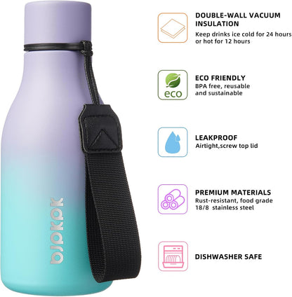 BJPKPK Insulated Water Bottles, 18 oz Stainless Steel Metal Water Bottle with Strap, BPA Free Leak Proof Jugs, Mugs, Flasks, Reusable Thermal Flasks for Sports & Travel, Black - Colors A
