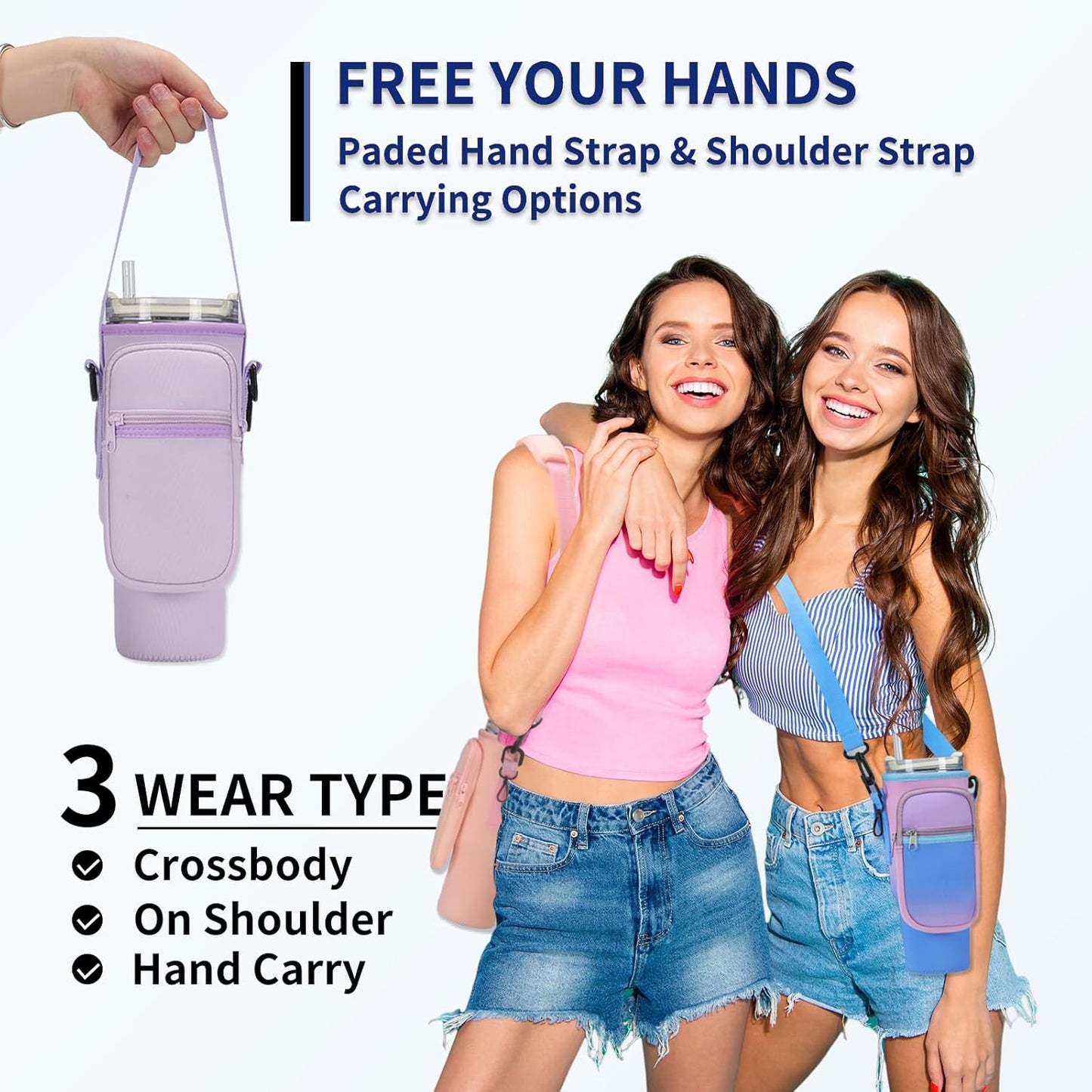 GOEWY Water Bottle Carrier Bag for Stanley 40/30 oz Tumbler with Phone Pocket Neoprene Water Bottle Holder with Shoulder & Handheld Strap Stanley Cup Accessories