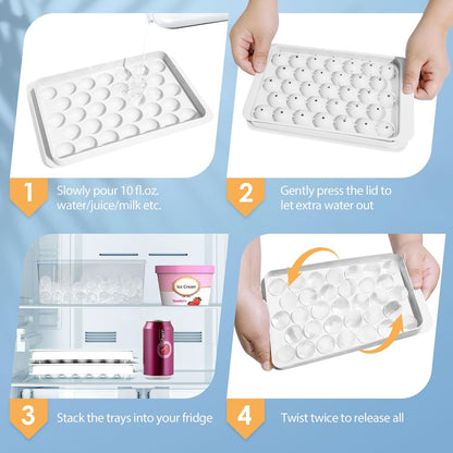 WIBIMEN Ice Cube Tray with Lid and Bin - Round Ice Trays for Freezer with Lid - Ice Cube Trays for Freezer with Ice Container (1"-2PACK Blue)