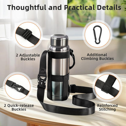 Nuovoware Water Bottle Holder With Strap, 2 Pack Elastic Water Bottle Sling Bag for 20-40 Oz, Lightweight Crossbody Bag With Shoulder Strap for Walking Hiking Camping Traveling, Black+Black