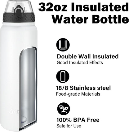 Oldley Insulated Water Bottle 20oz for Adults Kids Stainless Steel Water Bottles with Straw/Chug/Carabiner 3 Lids Fruit Strainer Double Wall Vacuum Wide Mouth BPA Free Leak-Proof for School Travel