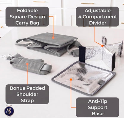 Reusable Drink Carrier with Handle – Tip-Resistant 4 Cup Carrier with Shoulder Strap for Delivery – Insulated, Foldable, Adjustable Dividers – Portable Caddy Tote Bag, Drink Holder for Car
