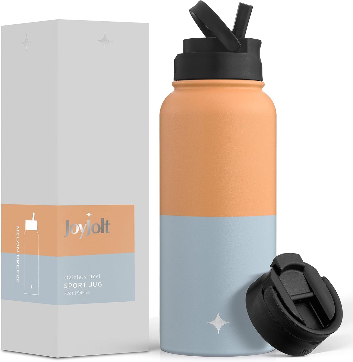 JoyJolt Triple Insulated Water Bottle with Straw Lid AND Flip Lid! 22oz Water Bottle, 12 Hour Hot/Cold Vacuum Insulated Stainless Steel Water Bottle. BPA-Free Leakproof Water Bottles - Thermos Bottle