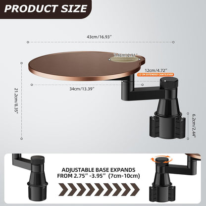 Car Cup Holder Tray Desk, 360° Rotating Black Walnut Solid Wood Food Car Table - Steering Wheel Tray Road Trip Essentials Accessories for Tesla Model Y/3/S, Ford F150 Most Vehicles