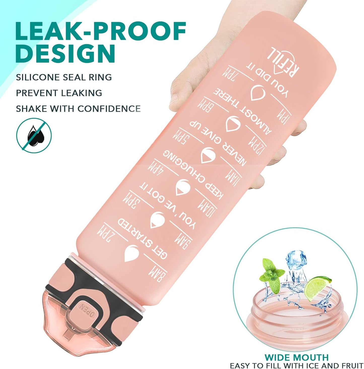 Enerbone 32 oz Drinking Water Bottle with Times to Drink and Straw, Motivational with Carrying Strap, Leakproof BPA & Toxic Free, Ensure You Drink Enough Water for Fitness Gym Outdoor