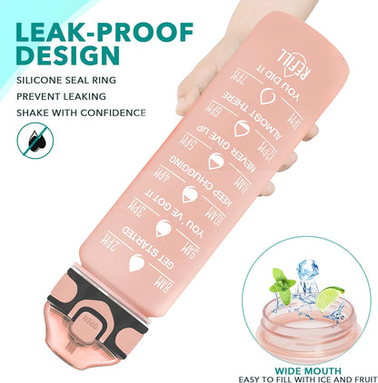 Enerbone 32 oz Drinking Water Bottle with Times to Drink and Straw, Motivational with Carrying Strap, Leakproof BPA & Toxic Free, Ensure You Drink Enough Water for Fitness Gym Outdoor