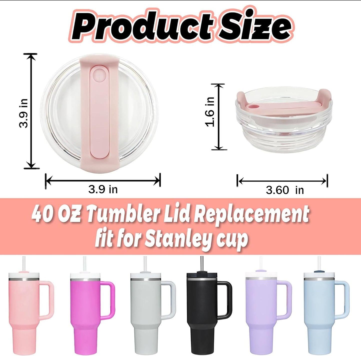 40 OZ Tumbler Lid Replacement Compatible for Stanley Quencher H2.0, 1 Pack BPA Free Clear Lid Replacement for Stanley Cup Accessories(Clear-White)