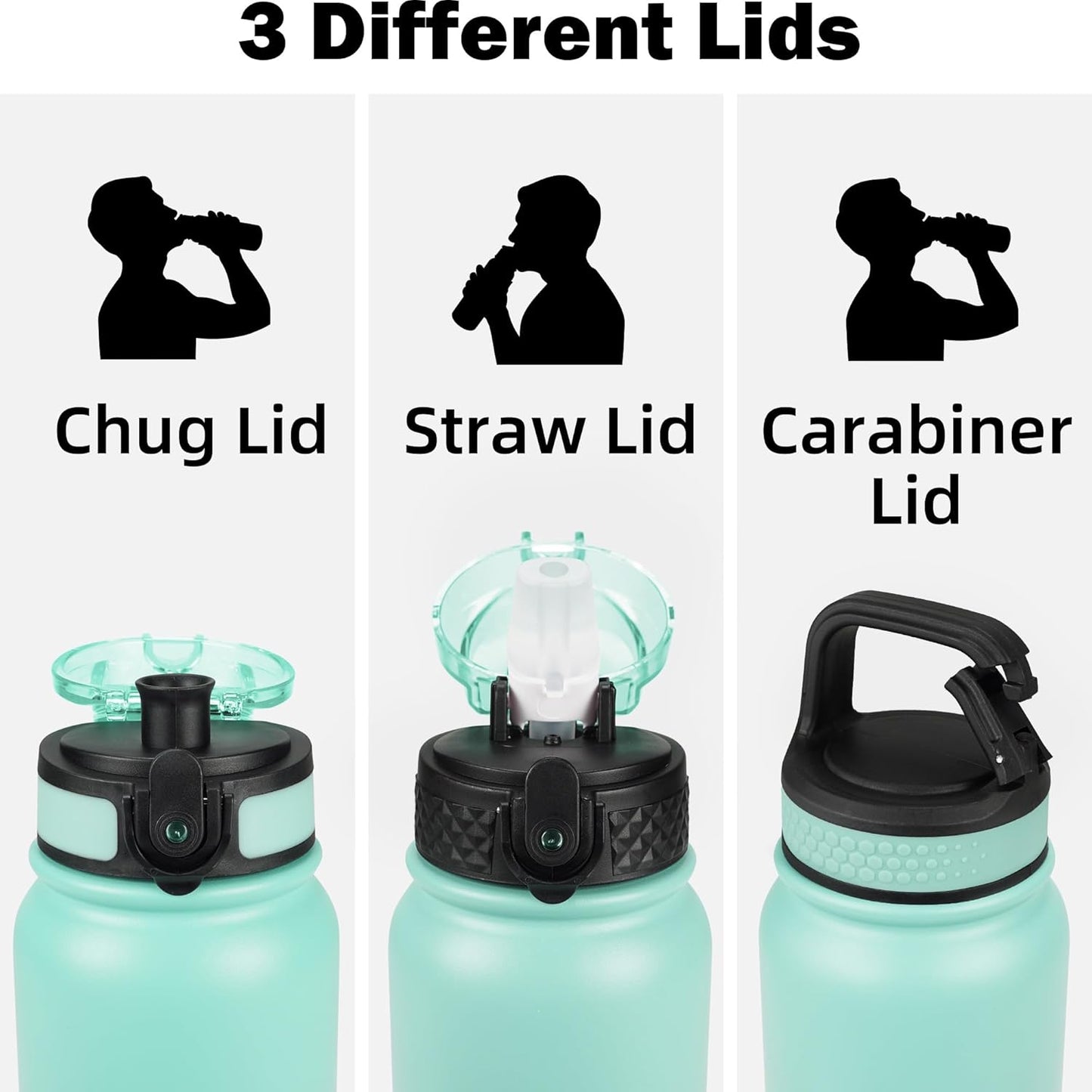 Oldley Insulated Water Bottle 20oz for Adults Kids Stainless Steel Water Bottles with Straw/Chug/Carabiner 3 Lids Fruit Strainer Double Wall Vacuum Wide Mouth BPA Free Leak-Proof for School Travel