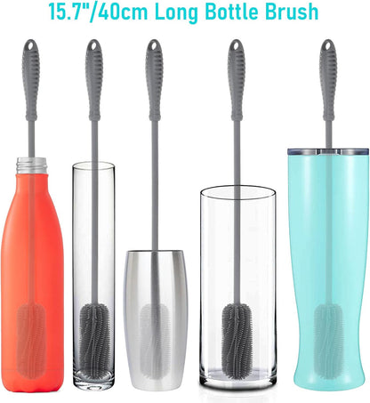 Silicone Bottle Cleaning Brush with Long Handle, 12.5" Water Bottle Cleaner for Baby Bottles, Hydro Flask, Sports Bottle, Vase, Glassware, Perfect for Smaller Diameter Bottle Openings (One Pack)