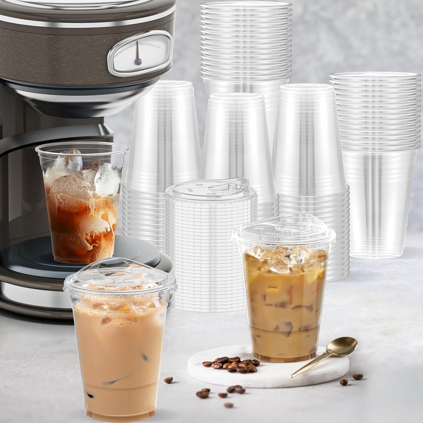 Dealusy 100 Pack - 16 oz Clear Plastic Cups with Lids, Sturdy & Food Safe Iced Coffee Cups with lids, Disposable Plastic Smoothie Cups for Cold Drinks, Sip Lids