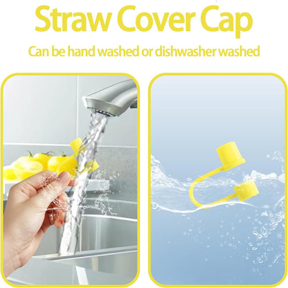 6PCS Silicone Straw Covers Cap Compatible with Stanley Cup 30-40 oz Tumbler with Handle 10mm Straw Toppers，Dust-Proof Reusable Straw Cover for Stanley Cup Accessories (Black)
