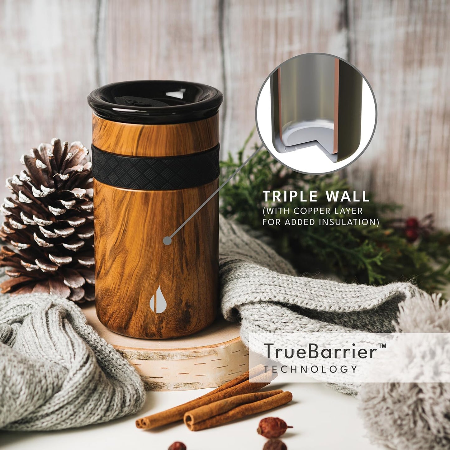 Elemental Artisan Insulated Tumbler, Triple Wall Coffee Travel Mug, Reusable Stainless Steel Coffee Tumbler with Ceramic Lid, Thermal Coffee Cups for Hot (6 Hrs) & Cold (18 Hrs), 16oz - Forest Green