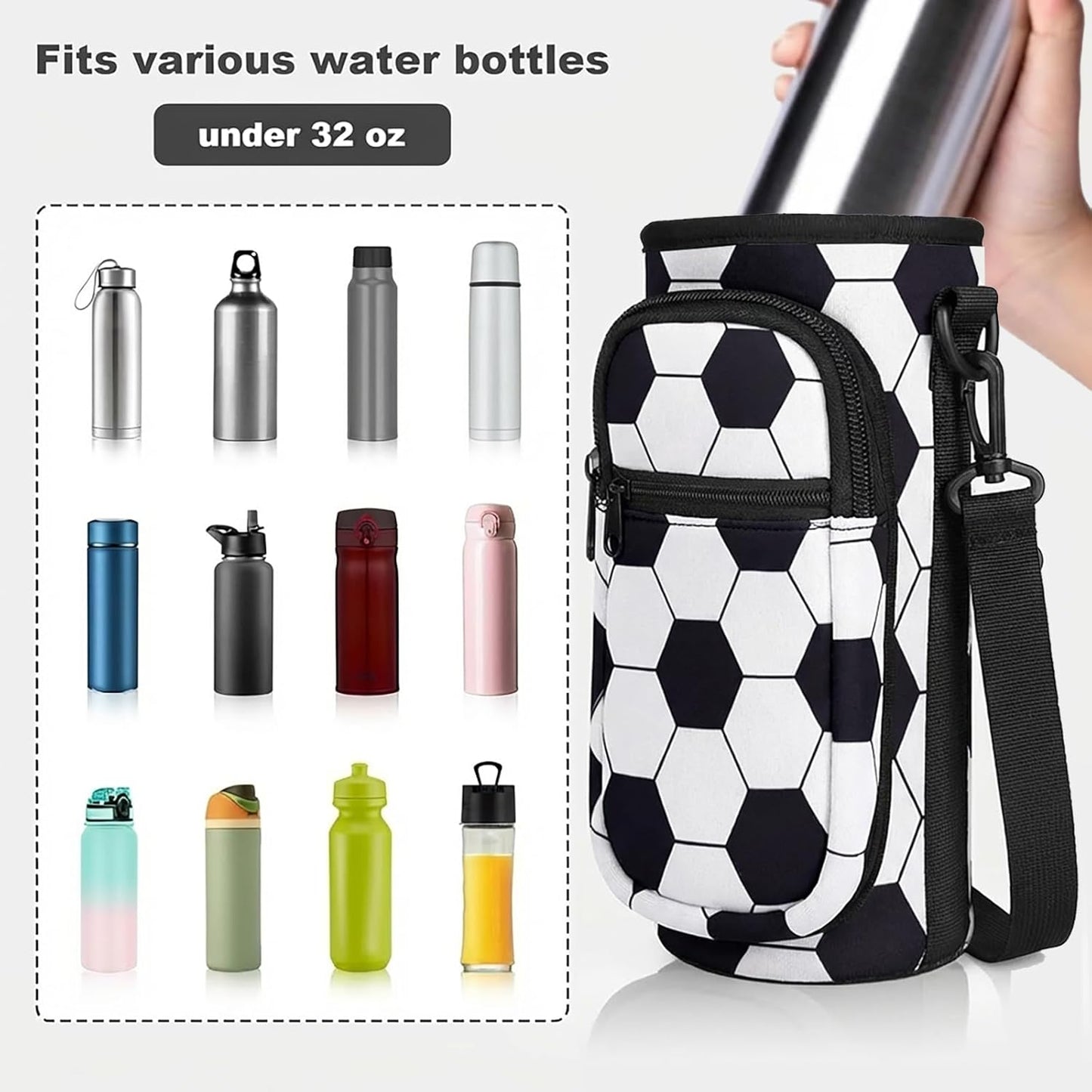 Water Bottle Holder with Strap, Water Bottle Carrier Bag with Phone Pocket, Shoulder Hand Strap Insulated Neoprene 32/40 oz Water Bottle Sleeve for Walking Hiking Camping Gym