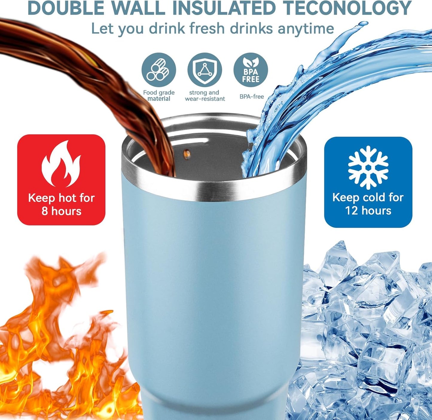 30oz Tumbler with Handle and Flip Straw Lid Double Wall Insulated Travel Coffee Mug Stainless Steel Vacuum Insulated Coffee Tumbler Cup for Hot and Cold Beverages,Leak-proof&BPA-free (30oz,Black)