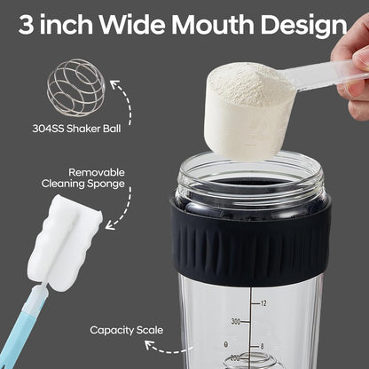 16oz Glass Shaker Bottle for Protein, Small Borosilicate Glass Protein Powder Leak-Proof Shaker Cup Mixes with 304 Blending Ball(16oz,Black)