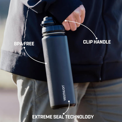 Vesmoon Vessence 24 Oz Stainless Steel Tea Infuser Bottle for Loose Leaf Tea, Water, Herbs, Fruits - Triple Layered Insulated, Leak Proof Bottle with Lid and Clip Handle - 24 Hours Hot/Cold