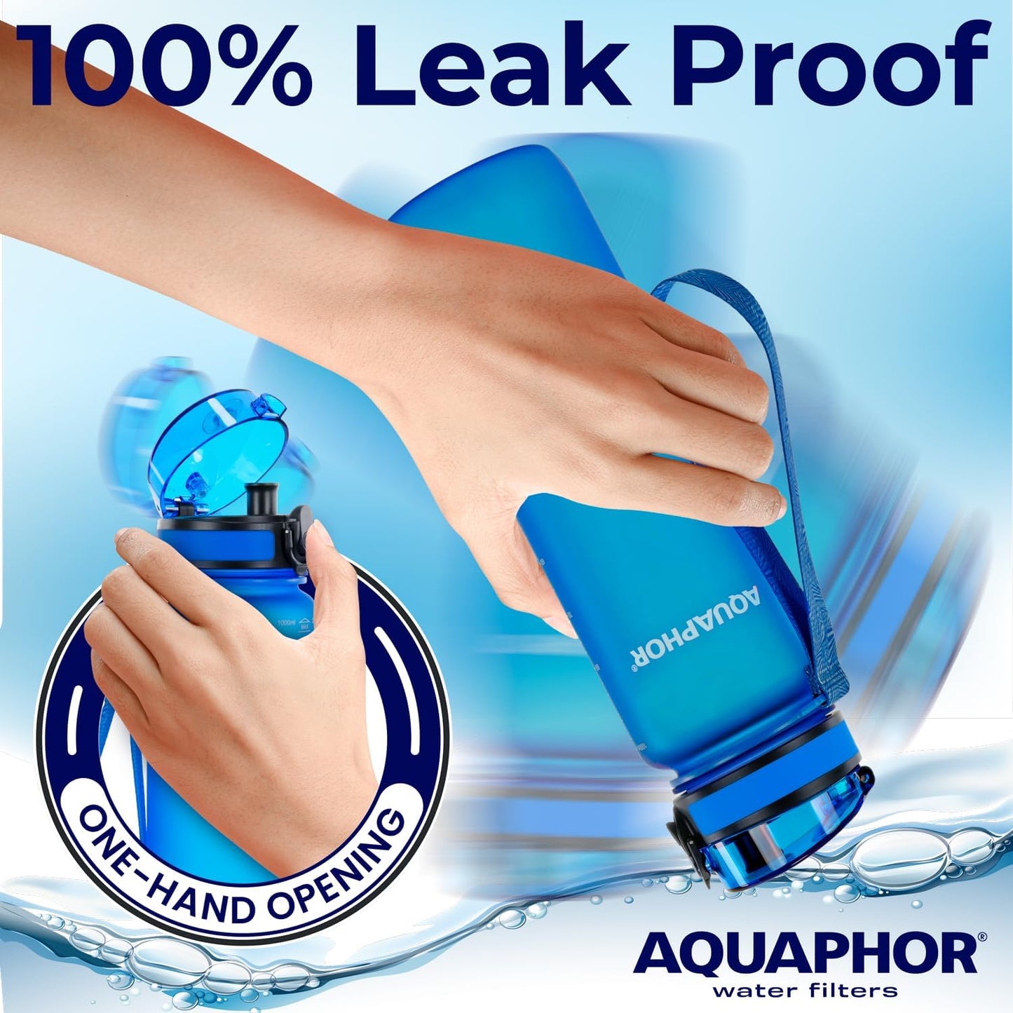 Nakii Filtered Water Bottle, Leakproof, BPA-Free, Motivational Markings, Travel, Everyday Use. 40-Gallon Filter, Replaces 300 Plastic Water Bottles. Includes 1 Filter, 22 FL Oz, Grey by Aquaphor