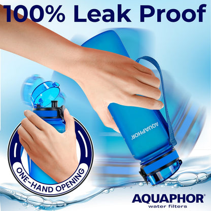Nakii Filtered Water Bottle, Leakproof, BPA-Free, Motivational Markings, Travel, Everyday Use. 40-Gallon Filter, Replaces 300 Plastic Water Bottles. Includes 1 Filter, 22 FL Oz, Grey by Aquaphor