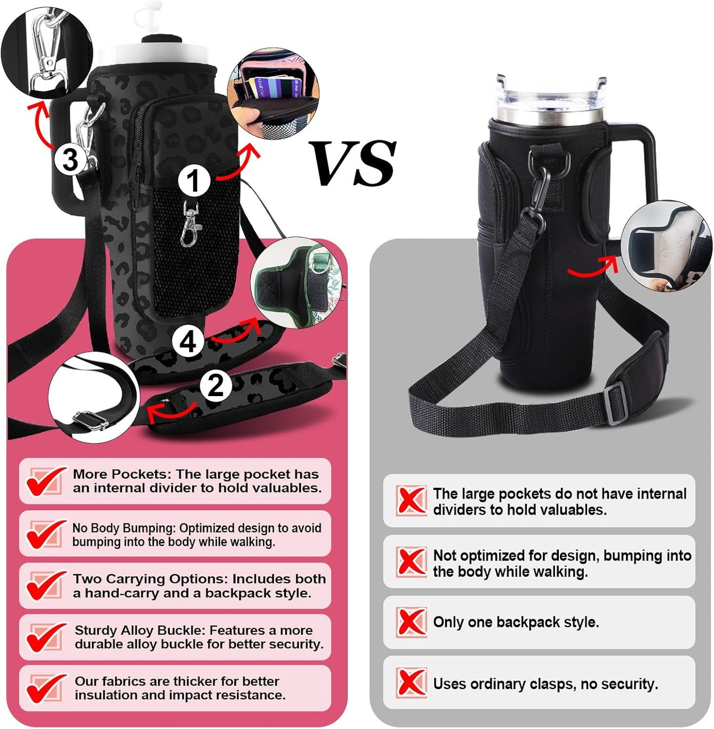Stanley Carrier Bag for Stanley 40oz/30ozTumbler with Phone with 2 Adjustable Strap,3 Pockets Bottle Stanley Cup Carrier Bag & Case,Accessories for Hiking Travelling