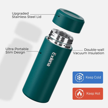 【Upgraded】Exllena Small Insulated Water Bottle 12 oz/350ml– Mini Insulated Water Bottle for Hot & Cold Drinks, Perfect Small Water Bottle for Travel, Purse...(Greyish Blue)