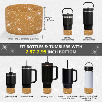 WUQID Protective Bling Silicone Boot Sleeve, Compatible with Stanley Tumbler 20-40oz & Hydro Flask Bottle 12oz-24oz, Glitter Reduces Dents Sleeve Cover for More Bottles/Tumblers Bottom of 2.83-2.95in