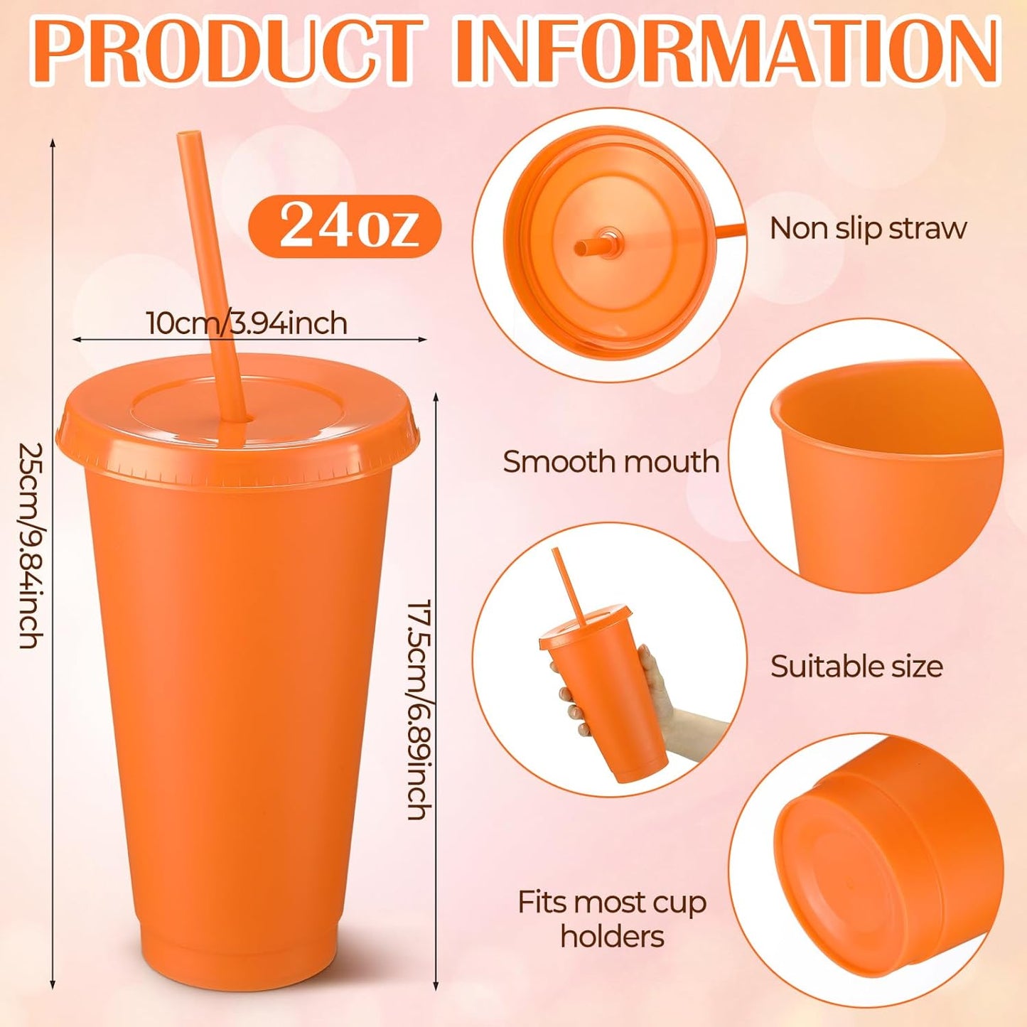 Honeydak 15 Pack Tumbler with Straw and Lid Bulk Cups for Gifts Water Bottle Iced Coffee Travel Mug Cup Reusable Plastic Tumblers for Party Birthdays 24-27 oz (Solid Color)