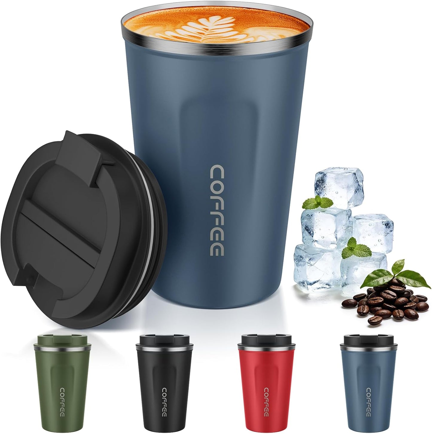 MOMSIV 12oz Travel Mug, Insulated Coffee Cup with Leakproof Lid, Travel Coffee Mug Vacuum Stainless Steel Double Walled Reusable Coffee Cup for Hot and Cold Water Coffee