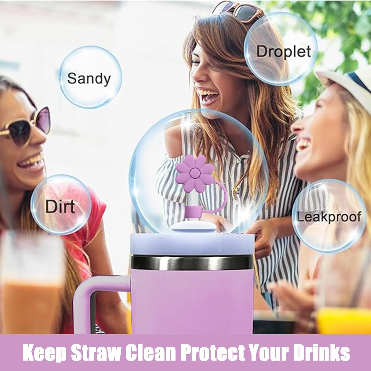 Flower Straw Covers Toppers for Stanley Cups 30&40 Oz Tumbler with Handle Accessories 4PCS Silicone Straw Caps Reusable Straws Tips Protectors for Stanley Cup 10mm 0.4in Straws,Off White