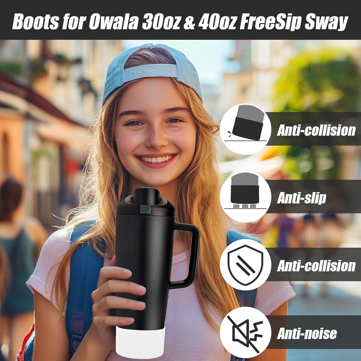 Mity rain 2PCS Protective Silicone Boots for Owala 30oz & 40oz FreeSip Sway Bottles & Tumblers - Accessories for owala, Enhances Stability & Prevents Scratches(Black Cherry)