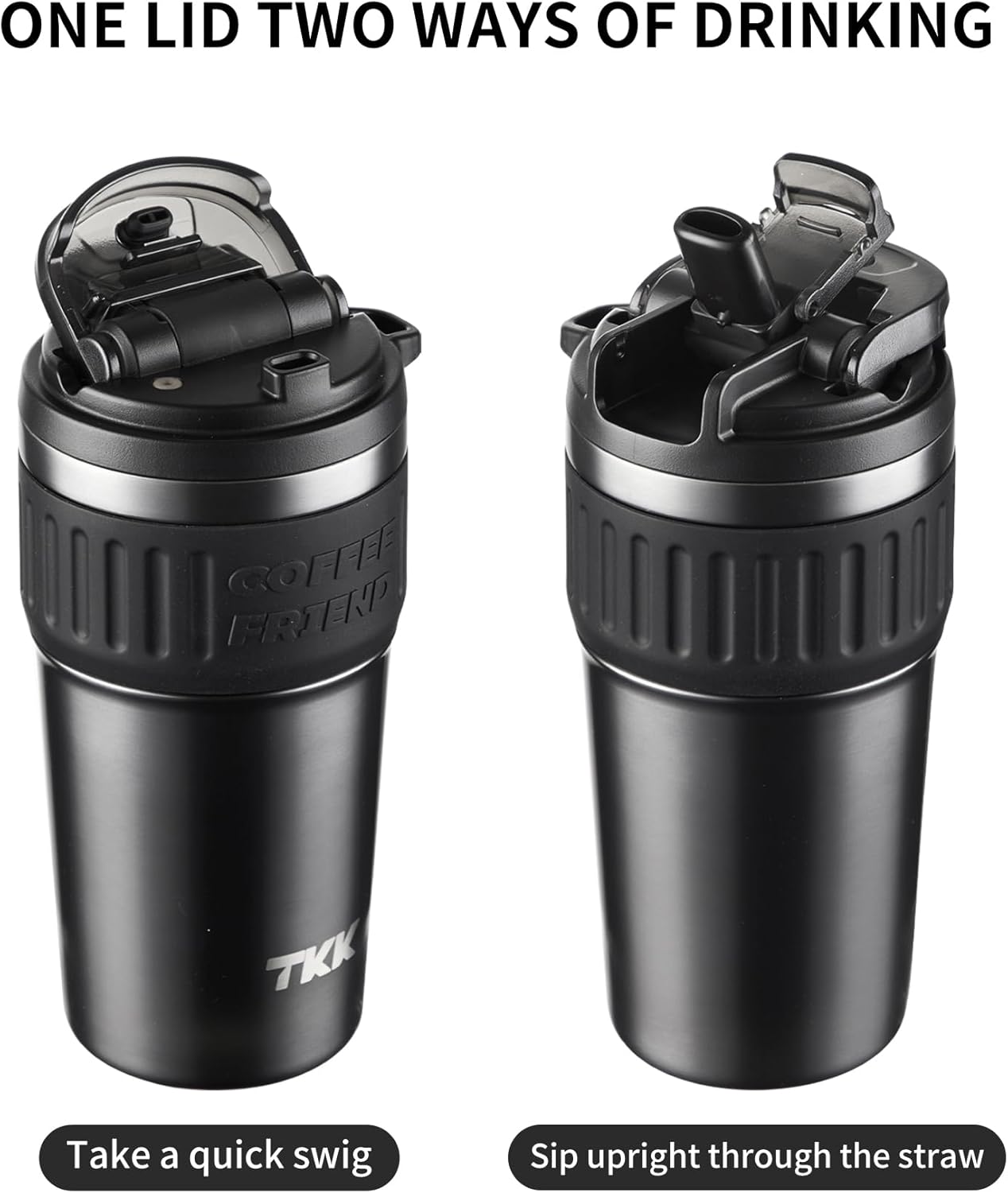 TKK Insulated Coffee Mug with Ceramic Coating, 21oz Iced Coffee Tumbler Cup with Straw Lid Double Wall Vacuum Leak Proof Travel Mug with Strap for Hot and Iced Beverage, Tungsten Steel