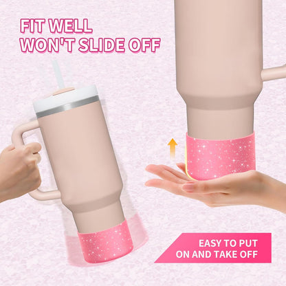 WUQID Protective Bling Silicone Boot Sleeve, Compatible with Stanley Tumbler 20-40oz & Hydro Flask Bottle 12oz-24oz, Glitter Reduces Dents Sleeve Cover for More Bottles/Tumblers Bottom of 2.83-2.95in