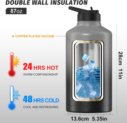 40oz Insulated Water Bottle (Cold for 48 Hrs),BPA Free&Leak Proof,Stainless Steel Water Flask,Water Jug with Straw Spout Lids for Gym,Hiking,Travel,Black Blue