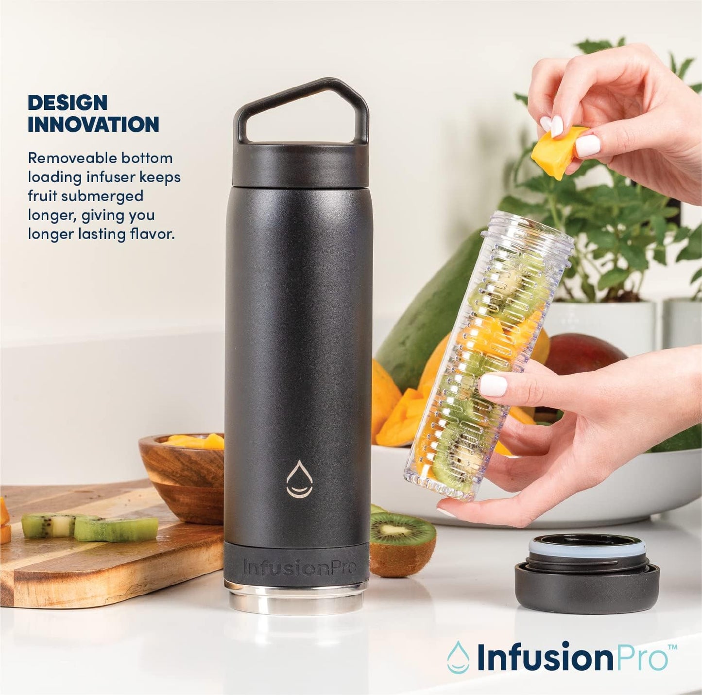 Infusion Pro Fruit Infuser Water Bottle with Straw Lid (32 oz) Stainless Steel Vacuum Insulated : 50 Recipe Fruit Infusion eBook : More Flavor : Easy Cleaning : Great Gift