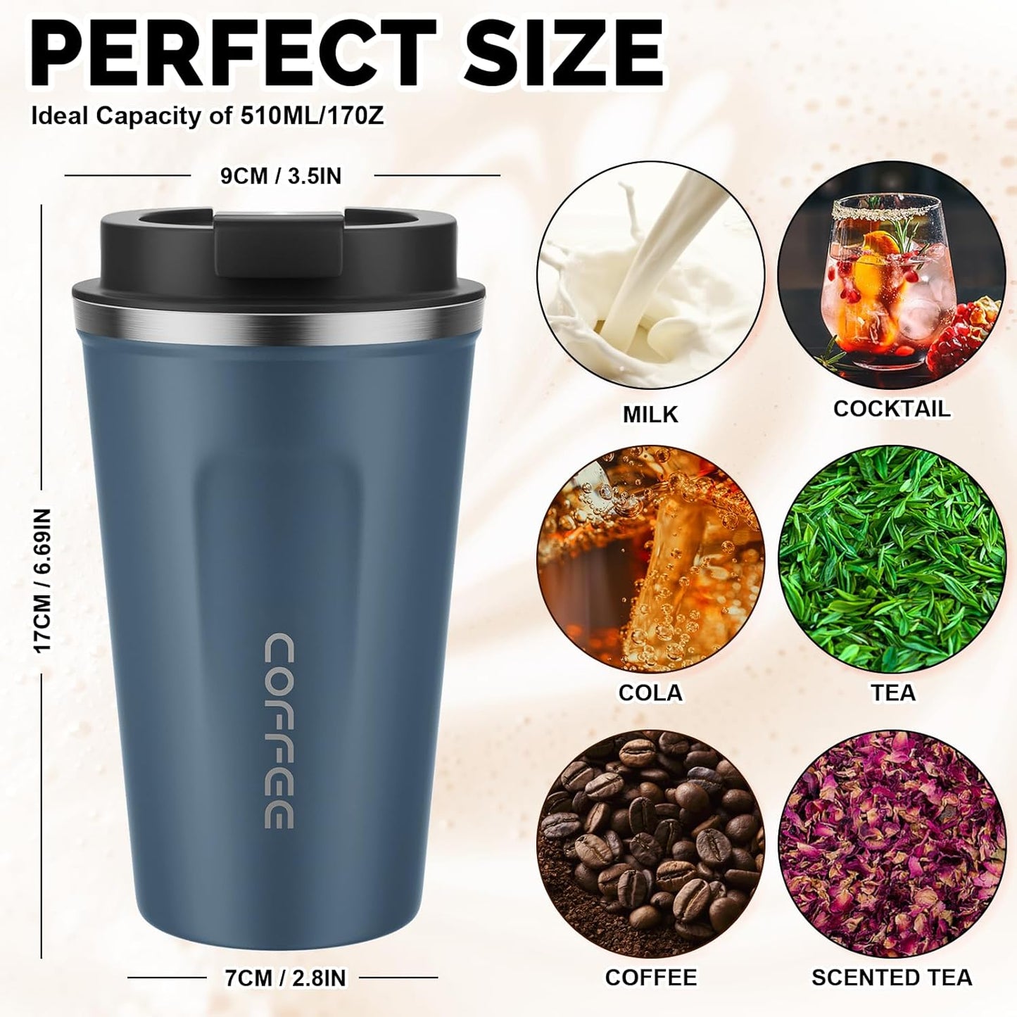 MOMSIV 12oz Travel Mug, Insulated Coffee Cup with Leakproof Lid, Travel Coffee Mug Vacuum Stainless Steel Double Walled Reusable Coffee Cup for Hot and Cold Water Coffee