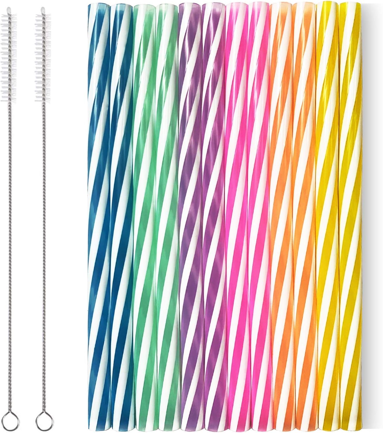Reusable Silicone Drinking Straws, 12 Pcs Eco Friendly Silicone Straws 2 cleaning Brushes,for 30oz and 20oz Tumblers, Rtic,Yeti, Ozark, (Two-tone Dot, 10 inches)