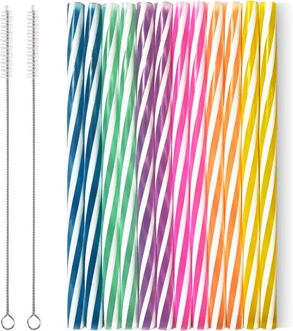 Reusable Silicone Drinking Straws, 12 Pcs Eco Friendly Silicone Straws 2 cleaning Brushes,for 30oz and 20oz Tumblers, Rtic,Yeti, Ozark, (Two-tone Dot, 10 inches)